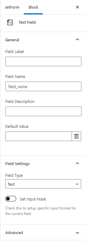 JetFormBuilder- text-field-settings